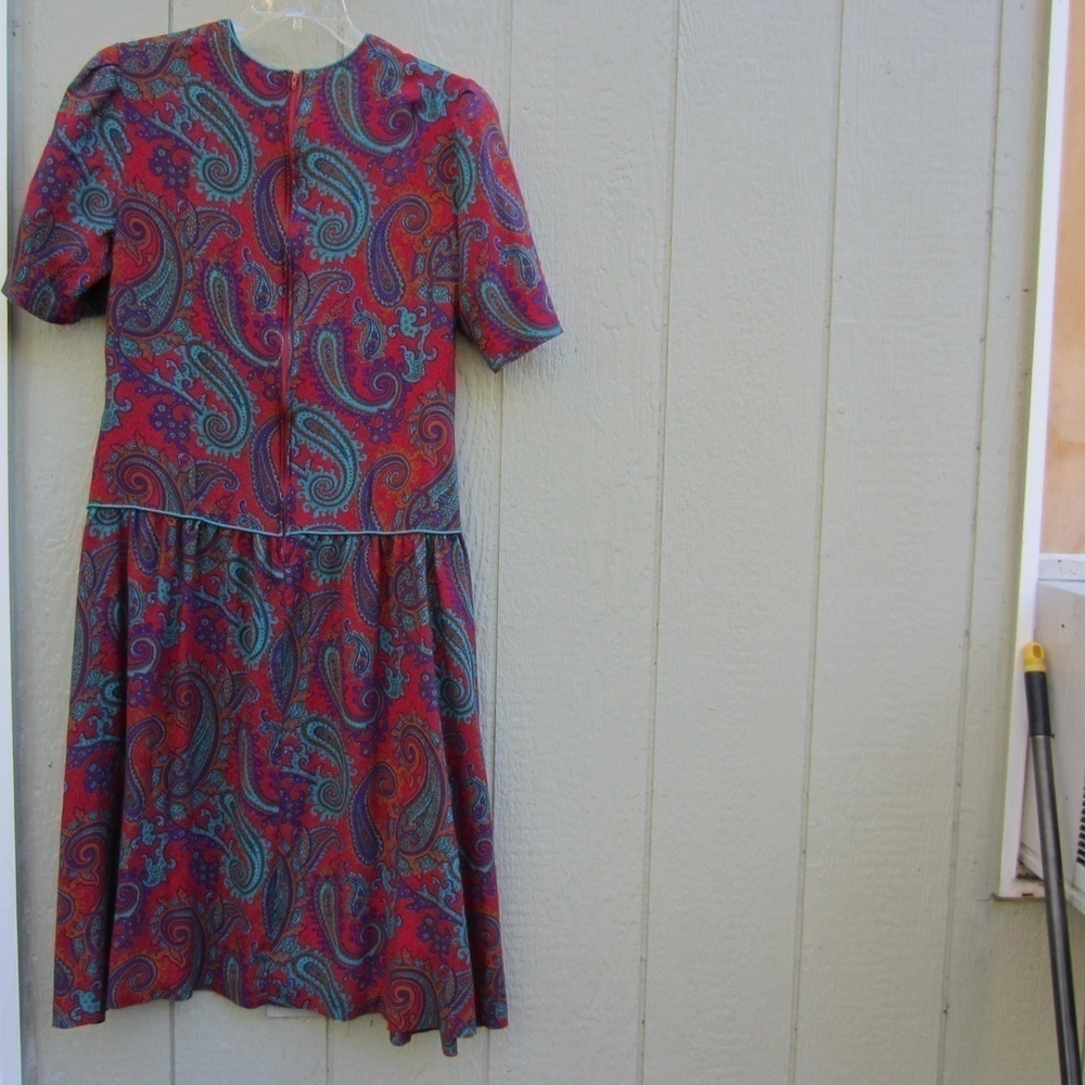 Vintage‎ Dress Womens Size 16 Red/Blue Paisley Zip Back Boho fairy beachy casual - Picture 4 of 14